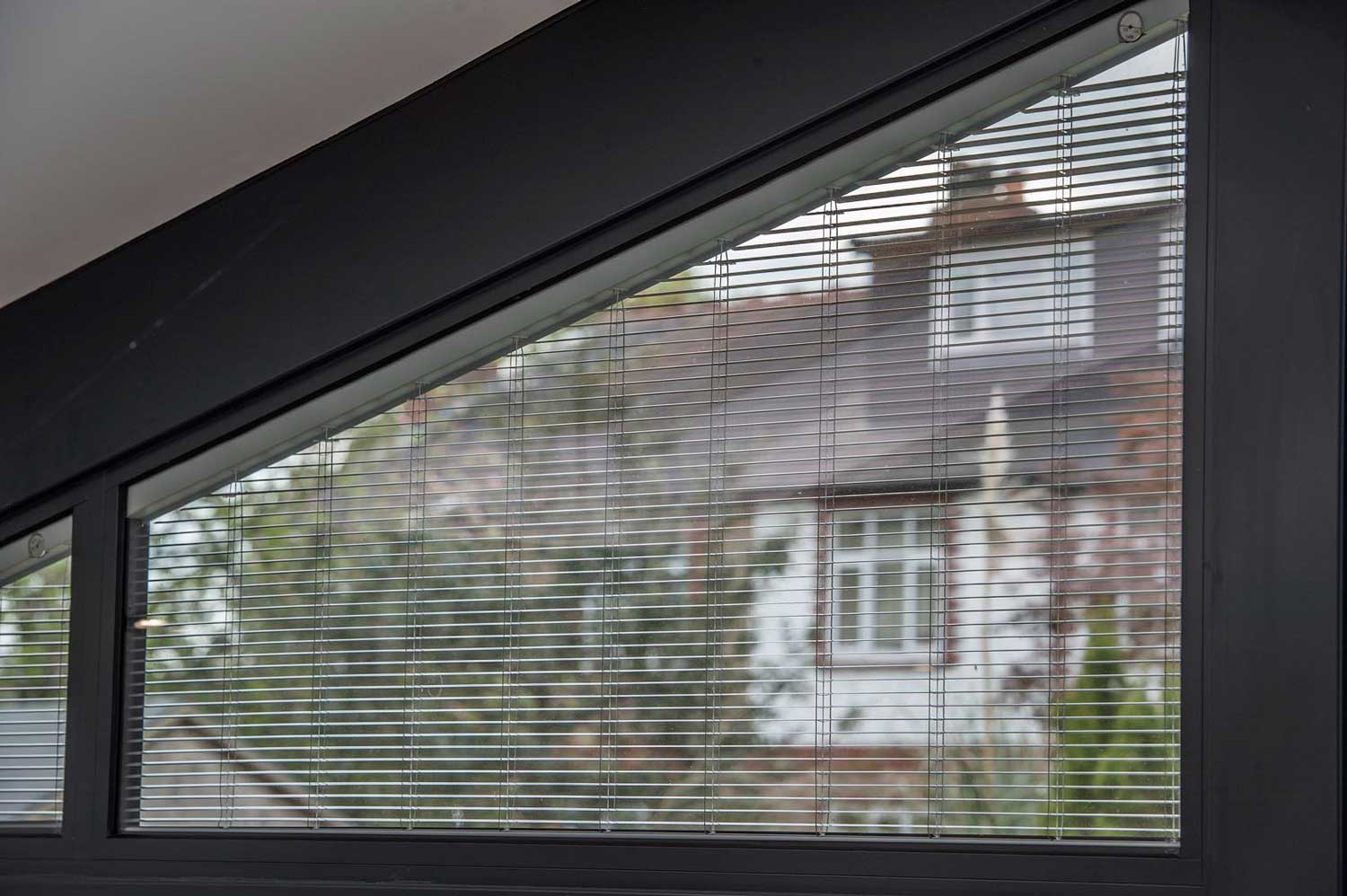 Blinds in Glass in Hatfield: integral blinds in an angled gable window