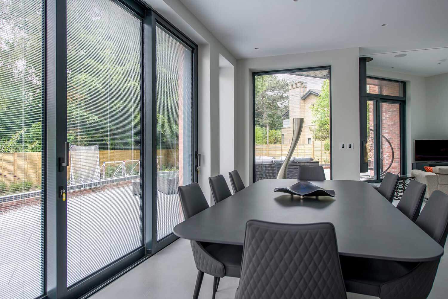 Blinds in Glass in Hatfield: integral blinds in dining-room sliding doors and a picture window