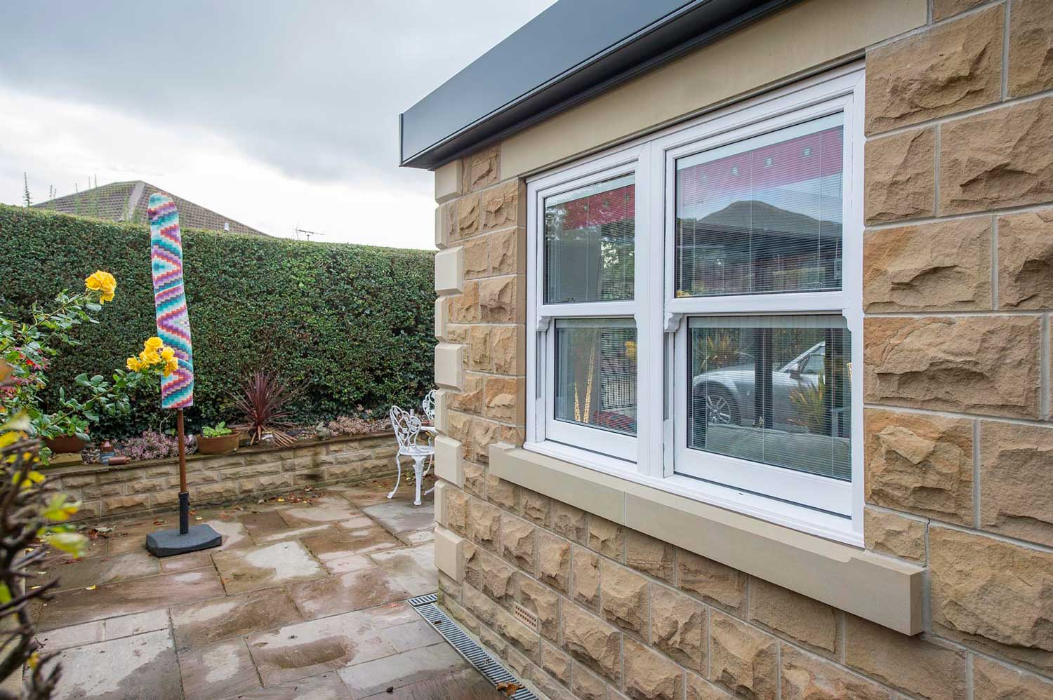 Blinds in Glass in Hatfield: integral blinds in the windows of a stone house