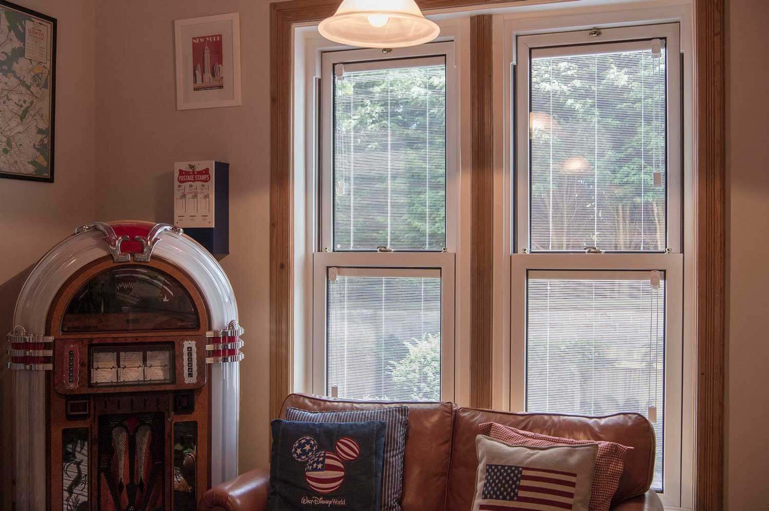 Blinds in Glass in Hatfield: integral blinds in a games-room bay window