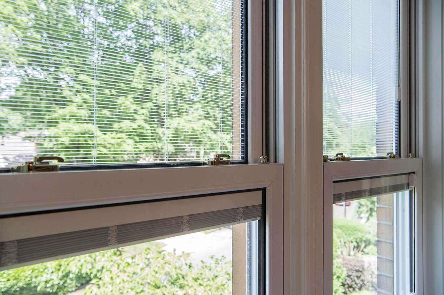 Blinds in Glass in Hatfield: a close-up detail of integral blind slats sealed inside glass