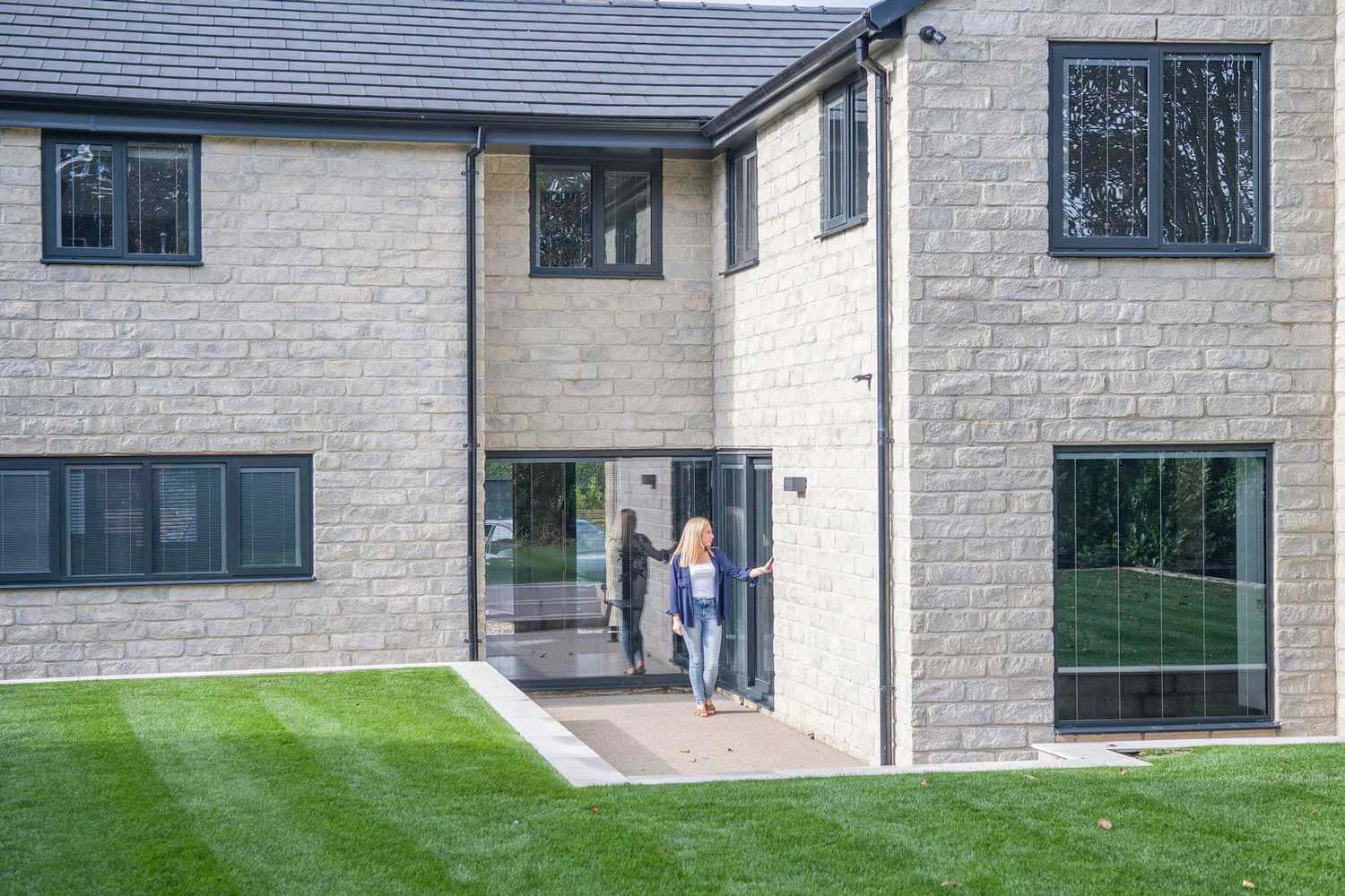 Blinds in Glass in Hatfield: integral blinds in the glazed garden doors of a stone house