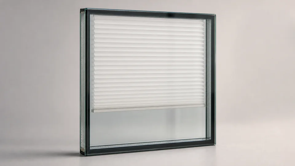 Pleated fabric blind sealed inside a double-glazed unit